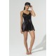 For You Sleepwear 2 Piece Lace Black Satin Nightgown Set