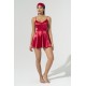 For You Sleepwear 2 Piece Lacy Red Satin Nightgown Set