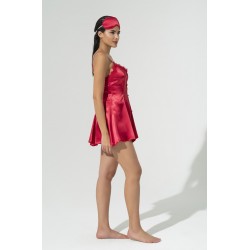 For You Sleepwear 2 Piece Lacy Red Satin Nightgown Set