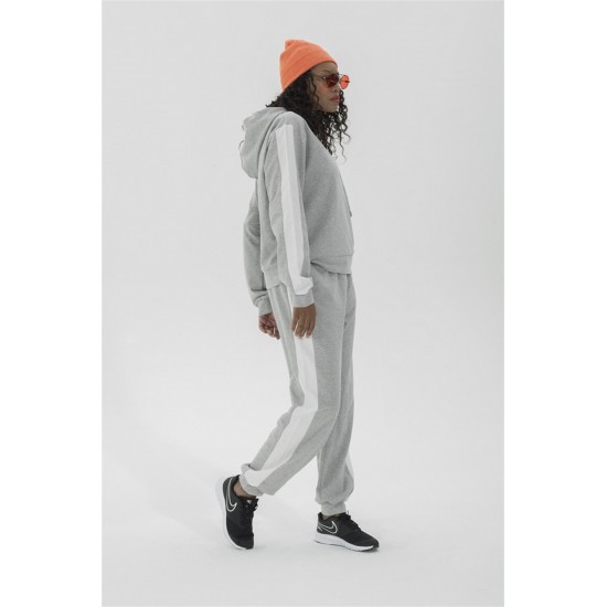 For You Moda Women's Hooded White Striped Tracksuit Set