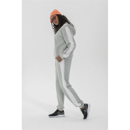 For You Moda Women's Hooded White Striped Tracksuit Set