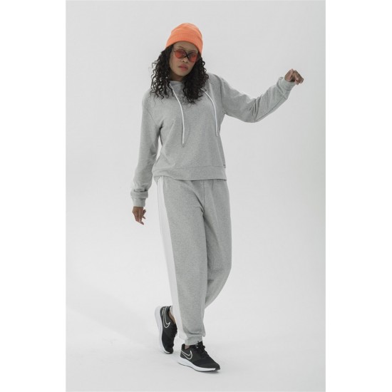 For You Moda Women's Hooded White Striped Tracksuit Set