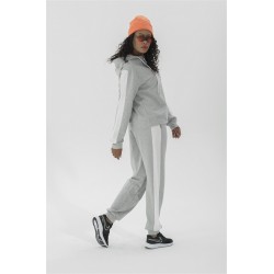 For You Moda Women's Hooded White Striped Tracksuit Set