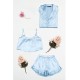 For You Sleepwear 3 Piece Satin Light Blue Shirt Shorts Pajamas Set