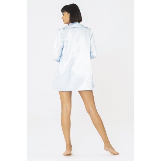 For You Sleepwear 3 Piece Satin Light Blue Shirt Shorts Pajamas Set