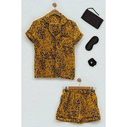 For you Sleepwear 5-pack Viscose Leopard Mustard Pajamas Shorts Set