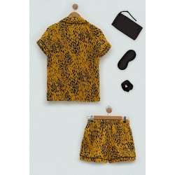 For you Sleepwear 5-pack Viscose Leopard Mustard Pajamas Shorts Set