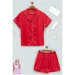 For you Sleepwear 5 pcs Plus Satin Red Pajamas Shorts Set