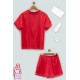 For you Sleepwear 5 pcs Plus Satin Red Pajamas Shorts Set