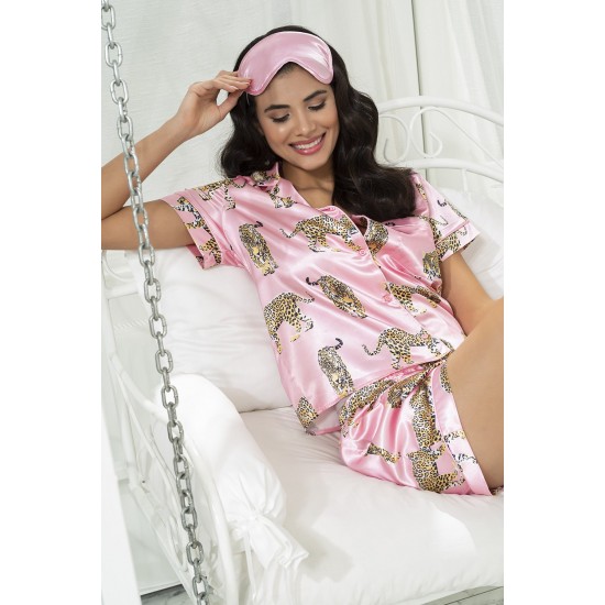 For You Sleepwear 5 Pcs Tiger Pattern Pink Pajamas Set