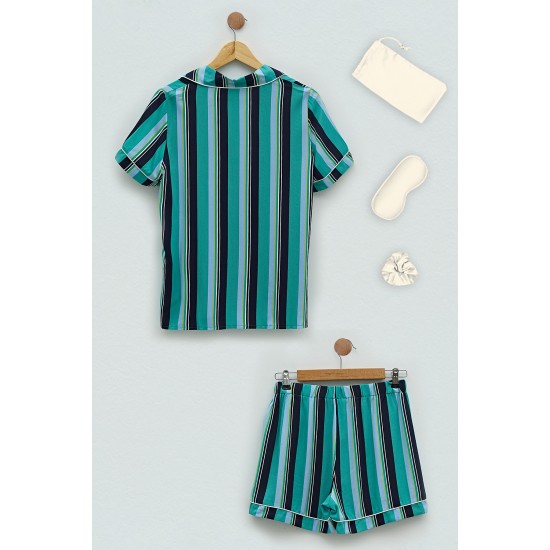 For you Sleepwear 5-pack Viscose Striped Green Pajamas Shorts Set