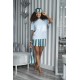 For You Sleepwear 5 Pcs Striped Viscose Blue Short Sleeve Pajamas Set