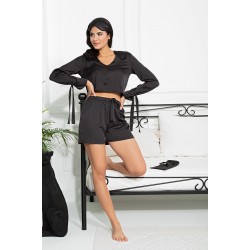 For you Sleepwear 5-Set Arm Tie Detail Black Pajama Shorts Set