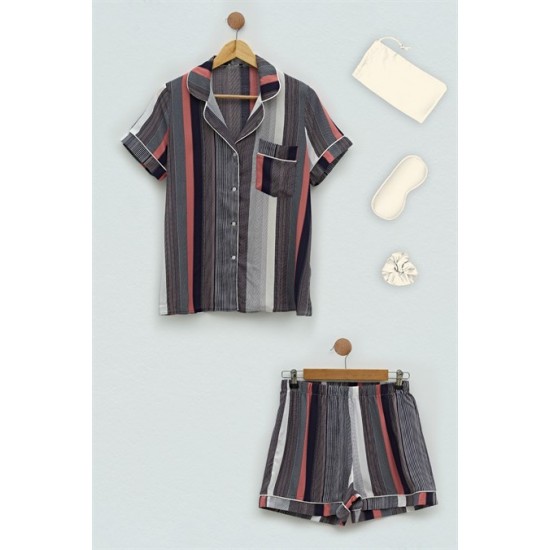 For you Sleepwear 5-pack Viscose Striped Navy Pajama Shorts Set