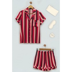 For you Sleepwear 5-pack Viscose Striped Red Pajamas Shorts Set