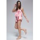 For You Moda Women's Red Pink Striped Satin Singlet Sort Pajamas Set