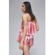 For You Moda Women's Red Pink Striped Satin Singlet Sort Pajamas Set