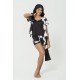 For You Sleepwear 6 Piece Patterned Black and White Satin Pajamas Shorts Set