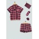 For You Sleepwear 5 Pieces Plaid Pattern Red Pajamas Shorts Set