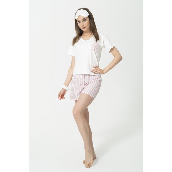 For You Sleepwear 5 Piece Cotton V-Neck Pink Shorts Set