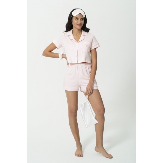 For You Sleepwear Combed Cotton 5-Piece Pink Crop Pajamas Set