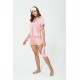 For You Sleepwear 5 Piece Striped Satin Pink Pajama Shorts Set