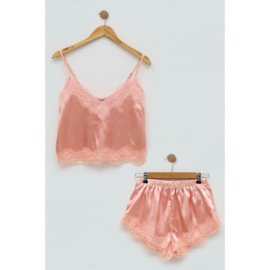 For You Sleepwear 2-pack Satin Laced Pink Athlete Shorts Set