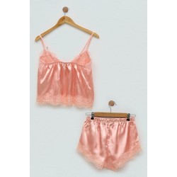 For You Sleepwear 2-pack Satin Laced Pink Athlete Shorts Set