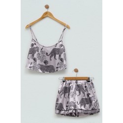 For You Sleepwear 2-pack Satin Tiger Pattern Gray Athlete Shorts Set