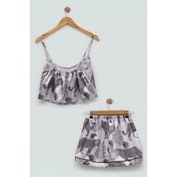 For You Sleepwear 2-pack Satin Tiger Pattern Gray Athlete Shorts Set