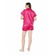 For You Moda Women's Satin Sleep Embroidered Fuchsia Pajama Shorts Set