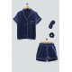 For You Sleepwear 4 Piece Boxed Satin Navy Blue Pajamas Shorts Set