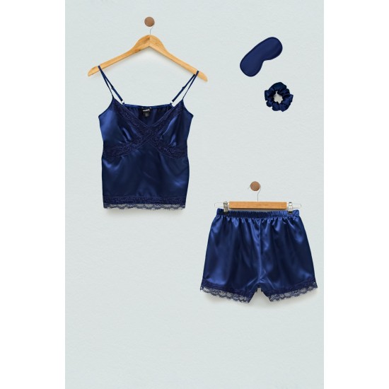 For You Sleepwear 4-pack Satin Navy Blue Athlete Shorts Set