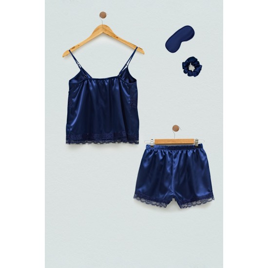 For You Sleepwear 4-pack Satin Navy Blue Athlete Shorts Set