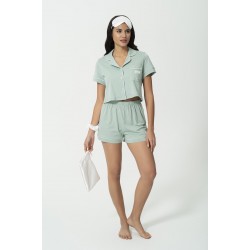 For You Sleepwear Combed Cotton 5-Piece Green Crop Pajamas Set