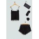 For You Sleepwear Satin 5 Piece Lace Black Athlete Shorts Set