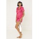 For You Moda Women's 5 Piece Fuchsia Short Satin Pajamas Set