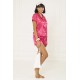 For You Moda Women's 5 Piece Fuchsia Short Satin Pajamas Set