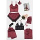 For You Moda Women's Satin 8 Pieces Lace Pajamas Set Claret Red