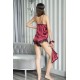 For You Moda Women's Satin 8 Pieces Lace Pajamas Set Claret Red