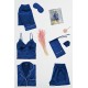 For You Moda Women's Satin 7 Piece Bustier Blue Pajamas Set