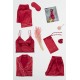 For You Moda Women's Satin 7 Piece Bustier Red Pajama Set