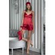 For You Moda Women's Satin 7 Piece Bustier Red Pajama Set