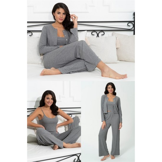 For You Loungewear 3-Piece Corduroy Gray Athlete Cardigan Pants Set