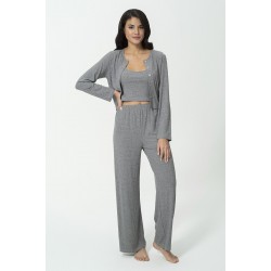 For You Loungewear 3-Piece Corduroy Gray Athlete Cardigan Pants Set