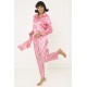 For You Moda Women's 7 Pieces Pink Cream Striped Satin Pajamas Set