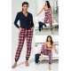 For You Loungewear 3-Piece Plaid Bustier Cardigan Navy Blue Set