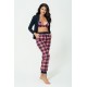 For You Loungewear 3-Piece Plaid Bustier Cardigan Navy Blue Set