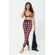 For You Loungewear 3-Piece Plaid Bustier Cardigan Navy Blue Set