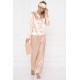 For You Moda Women's 7 Pieces White Piping Rose Gold Satin Pajamas Set